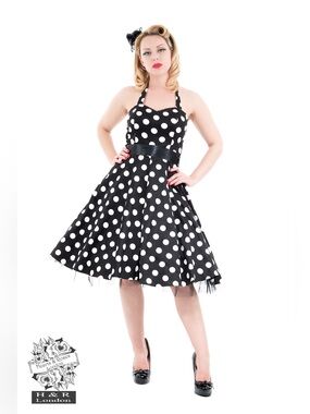 Hearts and Roses Black White Polka Dot Swing Dress *no belt